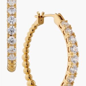 Nadri CZ medium dot hoop earrings.  Gold plated with CZs. NWT